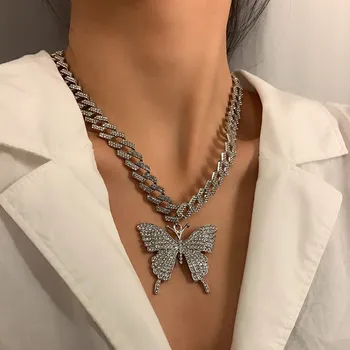 Moda Fluture Cristal Pandantiv Colier pentru Femei Bling HipHop Lanț Cravată Colier Bijuterii Accesorii Petrecere