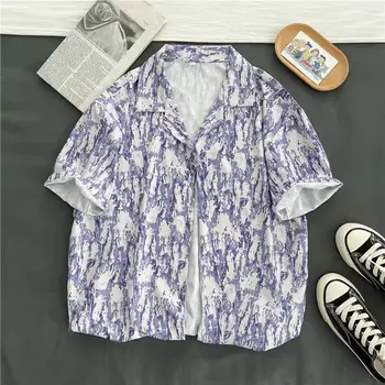 Moda Japoneză Nișă Sens De Design De Cerneală De Imprimare Tricou Femei Button Up Shirt Coreean Streetwear Plaja Vara Tricouri Dropshipping