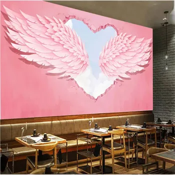 Modei moderne Uri 3D Inima Roz Aripi de Înger Industriale de Perete Decor Mural Fierbinte de Căutare On-line Red Cafe Magazin Desert Tapet 3D