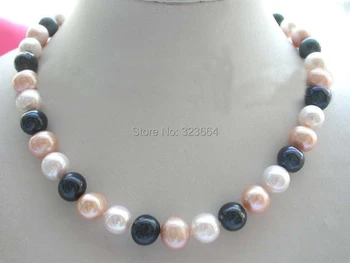 Naturale 12mm Rotund Multicolor Coajă Colier de Perle