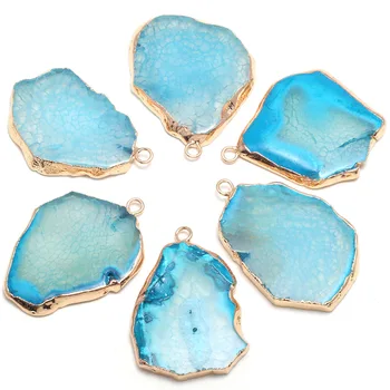 Naturale Agate Stone Pandantive Deosebite Neregulate Lustruit Albastru Agate Stone Farmecele pentru a Face Bijuterii Colier Bratara Cadou