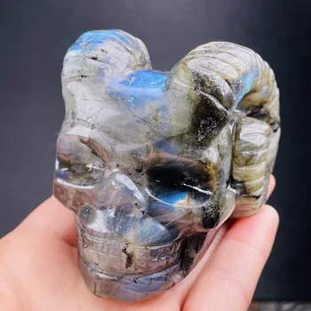 Naturale Labrador Cristal Mineral Reiki Craniu Piatră Prețioasă Piatră Acasă Figurine De Colectie Decor
