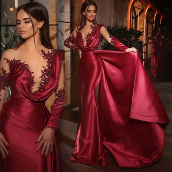 New Sosire Mâneci Lungi Visiniu Rochie de Seara Sirena 2021 robe longue Caftan Dubai Formale rochie de Petrecere Rochie Halat de petrecere
