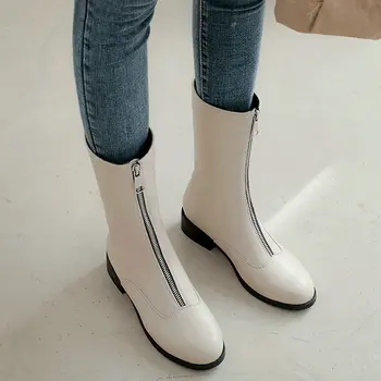 Nou Cizme pentru Femei de Înaltă Calitate PU Piele Toamna Iarna Pantofi de Stradă în Stil Popular, cu Fermoar Scurt, Cizme de Moda pentru Femei la Jumătatea vițel Cizme