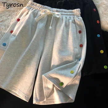 Pantaloni Scurți Femei Butoane Laterale Casual De Vara Subtiri Liber Uri Chic Stil Coreean Unisex Fashin Elevii Scurt De Zi Cu Zi Mare Stradă Simplu