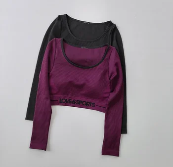 Perna Yoga Costum Sport T-shirt Femei Culturilor de Sus Strâns de Formare de Funcționare Rapid Uscat de Formare de Fitness Scurt Costum