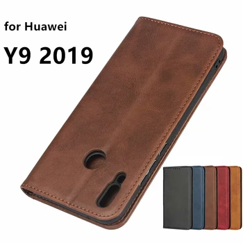 Piele caz pentru Huawei Y9 2019 6.5-inch Flip caz titularul cardului Toc Y9 2019 atracție Magnetică Caz Acoperire Portofel Caz