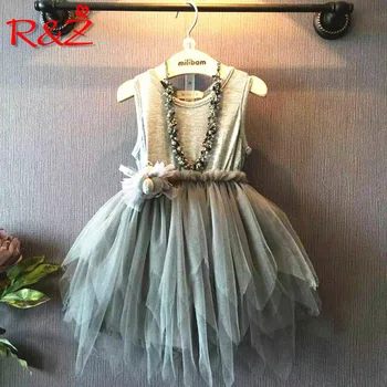 R&Z pentru copii rochie 2019 vara noi, Europene și Americane fete rochie fără mâneci pentru copii neregulate rochie de printesa rochie de plasă