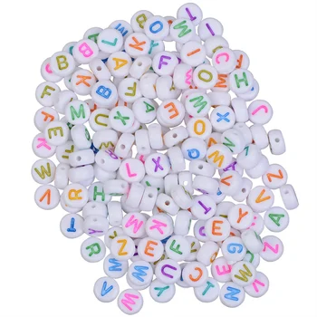 Rotund Plat Scrisoare Vrac Distanțier Aleatoare Culori Amestecate Alfabetul Margele Acrilice Pentru A Face Bijuterii Diy Manual Brățară Colier