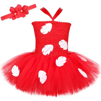 Roșu Hawaiian Princess Tutu Dress Rochii Pentru fetițe Cu Flori Bentita Copii Copilul Fată Costum Pentru Petrecerea de Ziua 1-14Y