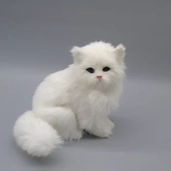 simulare pisica persana model de polietilenă&blănuri albe, ghemuite cat prop mare 16x18CM artizanat, decorațiuni interioare cadou b1857