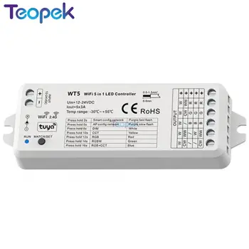 Skydance WT5 5 in 1 cu LED Controler WIFI Tuya APP cloud control Vocal Pentru Dim RGB CCT RGBW LED Strip DC12-24V
