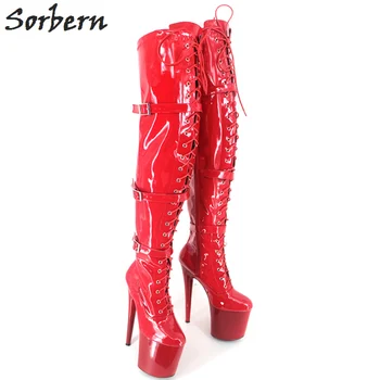 Sorbern Roșu Dantelă-up Coapsei Cizme Pentru Femei Personalizate Picior Marimea 43 Fetish 20cm Tocuri inalte Pantofi Femei Cizme Roz Multi-culori