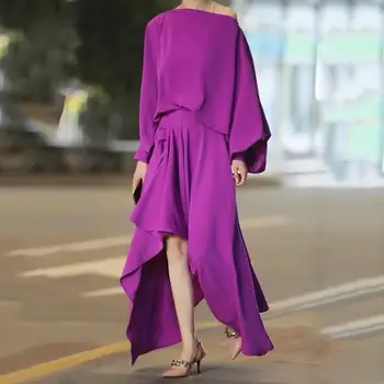 SuperAen 2021 High-end Noi de Îmbrăcăminte pentru Femei de Moda Slash Gât Tricou Neregulate Fusta Lunga Femei din Două Piese Seturi