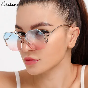 Supradimensionate fără ramă Gradient de ochelari de Soare Femei 2023 Noua Moda Rotund Clar Ochelari de Soare Nuante de sex Feminin de Călătorie UV400 Ochelari