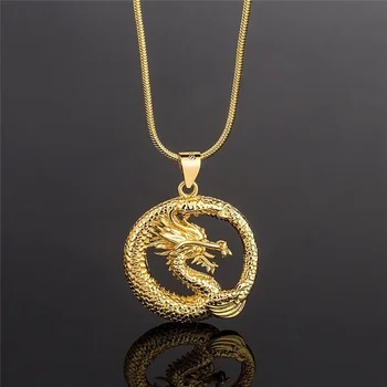 Trendy Dragon de Aur Pandantiv Rotund Colier Barbati Noua Moda de Metal Glisante Dragon Pandantiv Gât Lanțuri Accesorii Bijuterii 2021