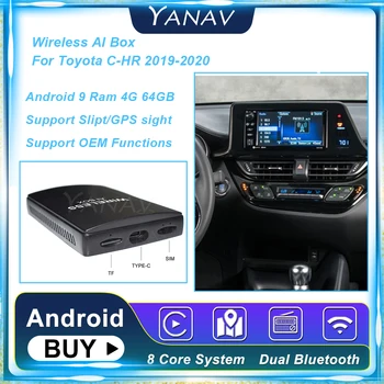 Wireless Ai Cutie Pentru Toyota C-HR 2019-2020 Android Auto, Android 9 4G 64GB Box Inteligent Plug and Play AI Adaptor Caseta cu Carplay