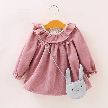 Îmbrăcăminte pentru copii de Toamna new pure color bibelouri Guler rochie Fete Copii Baby falbala unduiri rochie de printesa cu sac DR19136